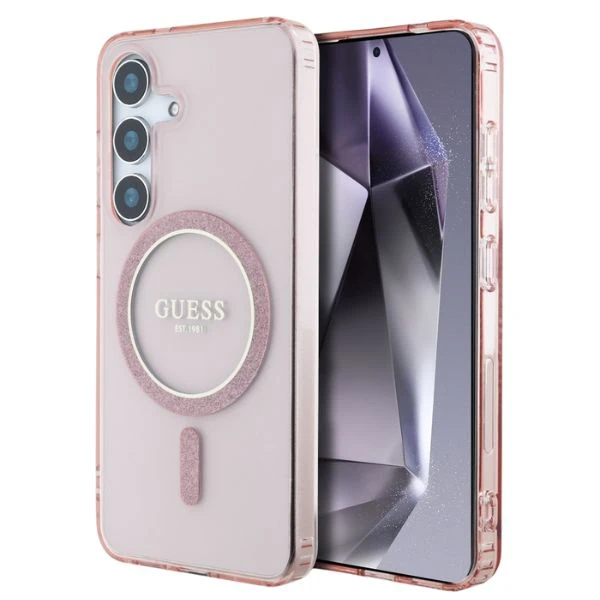 Guess Glitter Circle Classic Logo MagSafe Samsung Galaxy S25 dėklas telefonui rožinės spalvos aprašymas - Prekės nuotrauka Guess Glitter Circle Classic Logo MagSafe Samsung Galaxy S25 dėklas telefonui rožinės spalvos aprašymas - Prekės nuotrauka