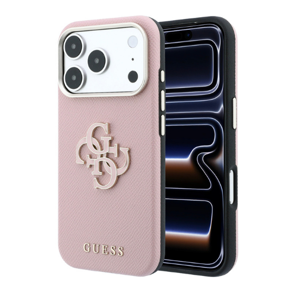 Guess Grained & Big Resin Logo dėklas, skirtas iPhone 18 Pro / 17 Pro – rožinis aprašymas - Prekės nuotrauka