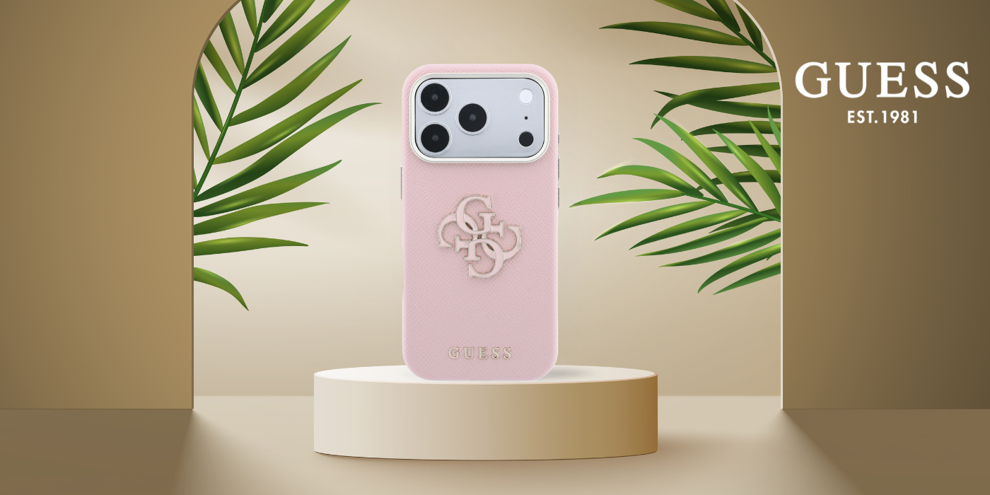 Guess Grained & Big Resin Logo dėklas, skirtas iPhone 18 Pro / 17 Pro – rožinis aprašymas - Prekės nuotrauka