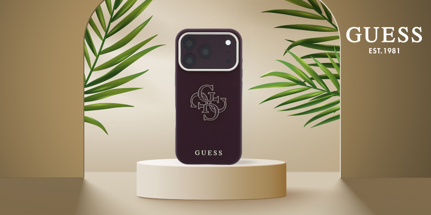 Guess Grained & Big Resin Logo dėklas, skirtas iPhone 18 Pro Max / 17 Pro Max, bordo spalvos aprašymas - Prekės nuotrauka