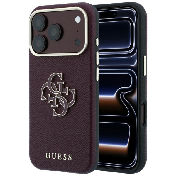 Guess Grained & Big Resin Logo dėklas, skirtas iPhone 18 Pro Max / 17 Pro Max, bordo spalvos aprašymas - Prekės nuotrauka