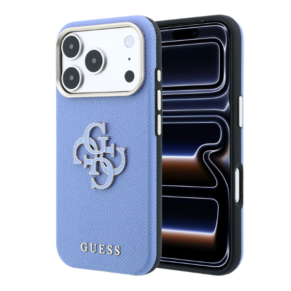 Guess Grained & Big Resin Logo dėklas, skirtas iPhone 18 Pro Max / 17 Pro Max, mėlynas aprašymas - Prekės nuotrauka