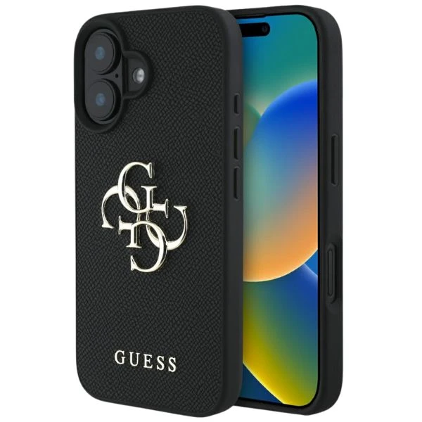 Guess Grained Big 4G Logo Small Classic Logo Apple iPhone 16 dėklas telefonui juodos spalvos aprašymas - Prekės nuotrauka Guess Grained Big 4G Logo Small Classic Logo Apple iPhone 16 dėklas telefonui juodos spalvos aprašymas - Prekės nuotrauka