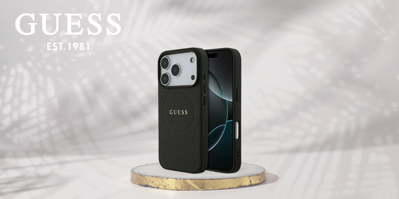 Guess Grained Ring MagSafe dėklas Apple iPhone 17 Pro juodos spalvos aprašymas - Prekės nuotrauka Guess Grained Ring MagSafe dėklas Apple iPhone 17 Pro juodos spalvos aprašymas - Prekės nuotrauka