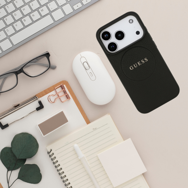 Guess Grained Ring MagSafe dėklas Apple iPhone 17 Pro juodos spalvos aprašymas - Prekės nuotrauka Guess Grained Ring MagSafe dėklas Apple iPhone 17 Pro juodos spalvos aprašymas - Prekės nuotrauka