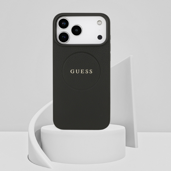 Guess Grained Ring MagSafe dėklas Apple iPhone 17 Pro Max juodos spalvos aprašymas - Prekės nuotrauka Guess Grained Ring MagSafe dėklas Apple iPhone 17 Pro Max juodos spalvos aprašymas - Prekės nuotrauka