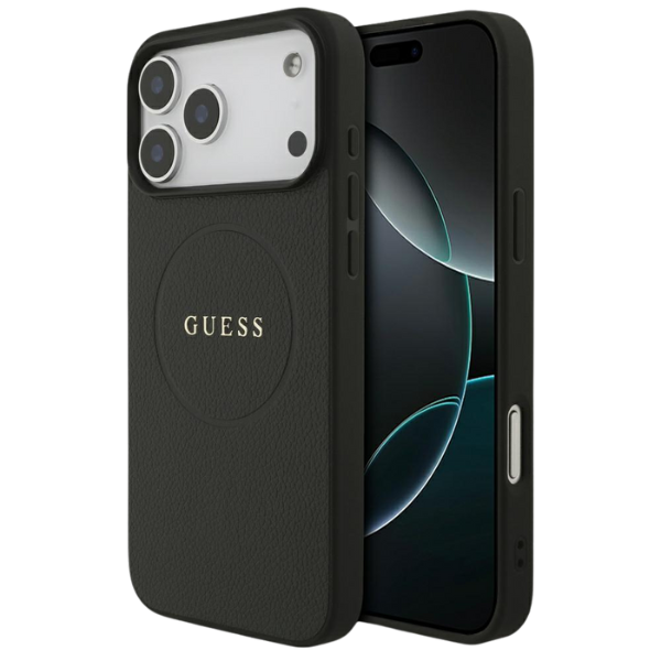 Guess Grained Ring MagSafe dėklas Apple iPhone 17 Pro Max juodos spalvos aprašymas - Prekės nuotrauka Guess Grained Ring MagSafe dėklas Apple iPhone 17 Pro Max juodos spalvos aprašymas - Prekės nuotrauka