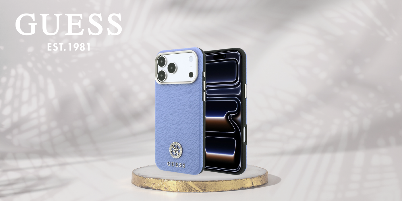 Guess Grained Round Strass Logo MagSafe dėklas, skirtas iPhone 18 Pro Max / 17 Pro Max, mėlynas aprašymas - Prekės nuotrauka
