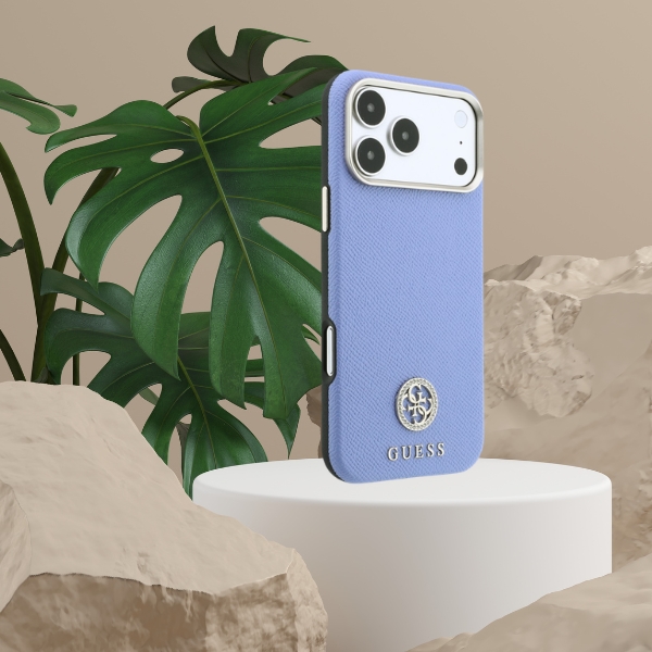 Guess Grained Round Strass Logo MagSafe dėklas, skirtas iPhone 18 Pro Max / 17 Pro Max, mėlynas aprašymas - Prekės nuotrauka