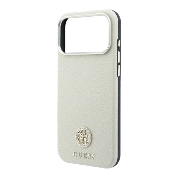 Guess Grained Round Strass Logo MagSafe dėklas, skirtas iPhone 18 Pro / 17 Pro – smėlio spalvos aprašymas - Prekės nuotrauka