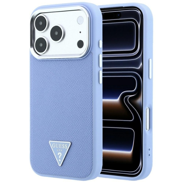 Guess Grained Triangle Logo MagSafe dėklas, skirtas iPhone 18 Pro Max / 17 Pro Max, mėlynas aprašymas - Prekės nuotrauka