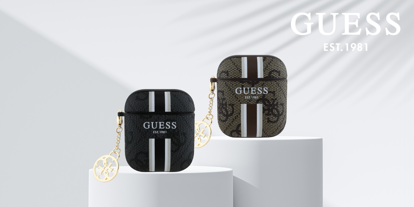 Guess GUA2P4RPSW AirPods 1/2 dėklas rudos spalvos 4G Printed Stripes Charm aprašymas - Prekės nuotrauka Guess GUA2P4RPSW AirPods 1/2 dėklas rudos spalvos 4G Printed Stripes Charm aprašymas - Prekės nuotrauka
