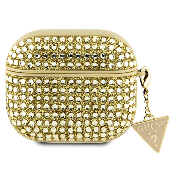 Guess GUA3HDGTPD AirPods 3 dėklas aukso spalvos Rhinestone Triangle Charm aprašymas - Prekės nuotrauka