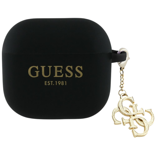 Guess GUA4LECG4K AirPods 4 dėklas juodos spalvos Silicone 4G Charm aprašymas - Prekės nuotrauka