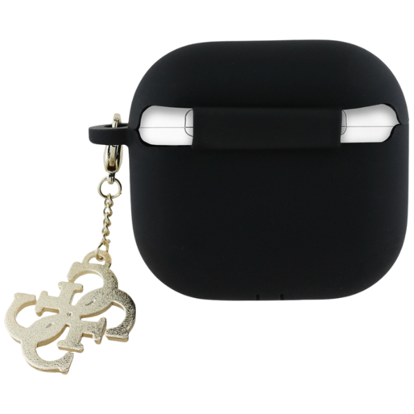 Guess GUA4LECG4K AirPods 4 dėklas juodos spalvos Silicone 4G Charm aprašymas - Prekės nuotrauka