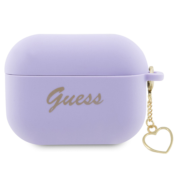 Guess GUAP2LSCHSU AirPods Pro 2 (2022/2023) dėklas violetinės spalvos silikoninis Charm Heart Collection aprašymas - Prekės nuotrauka