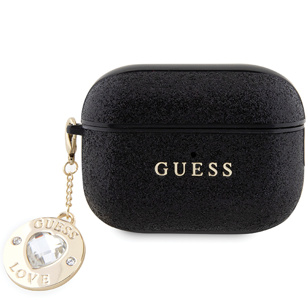 Guess GUAP2PGEHCDK AirPods Pro 2 (2022/2023) dėklas juodos spalvos Fixed Glitter Heart Diamond Charm aprašymas - Prekės nuotrauka