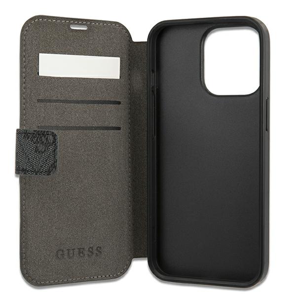 Guess GUBKP13X4GMGGR iPhone 13 Pro Max 6,7″ pilkos spalvos knygutės tipo dėklas 4G Big Metal Logo aprašymas - Prekės nuotrauka