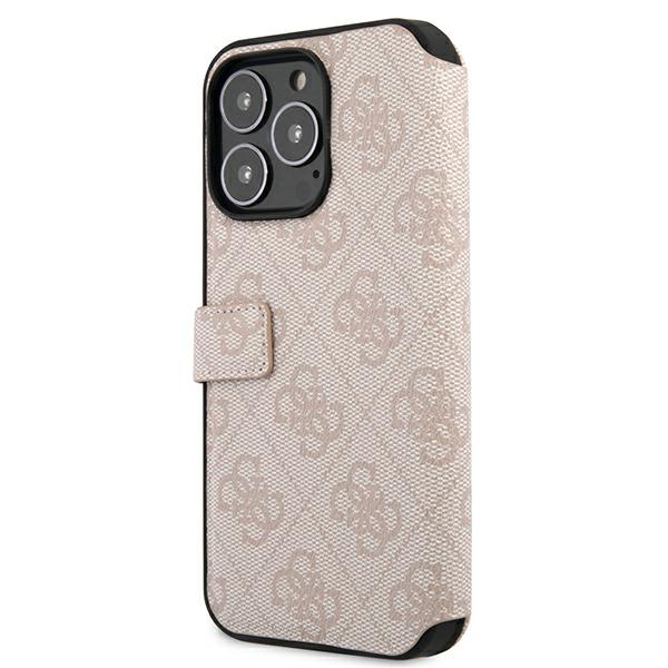 Guess GUBKP13X4GMGPI iPhone 13 Pro Max 6,7″ rožinės spalvos knygutės tipo dėklas 4G Big Metal Logo aprašymas - Prekės nuotrauka