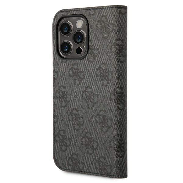 Guess GUBKP14LHG4SHK iPhone 14 Pro 6,1″ juodos spalvos knygutės tipo dėklas 4G Vintage Gold Logo aprašymas - Prekės nuotrauka