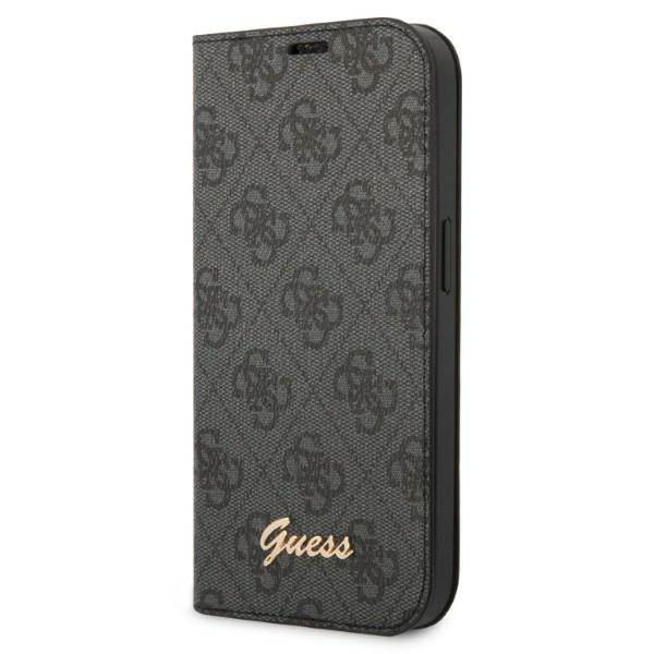 Guess GUBKP14SHG4SHK iPhone 14 / 15 / 13 6.1″ juodos spalvos knygutės tipo dėklas 4G Vintage Gold Logo aprašymas - Prekės nuotrauka