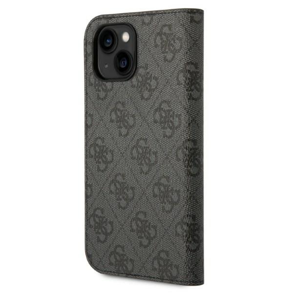 Guess GUBKP14SHG4SHK iPhone 14 / 15 / 13 6.1″ juodos spalvos knygutės tipo dėklas 4G Vintage Gold Logo aprašymas - Prekės nuotrauka