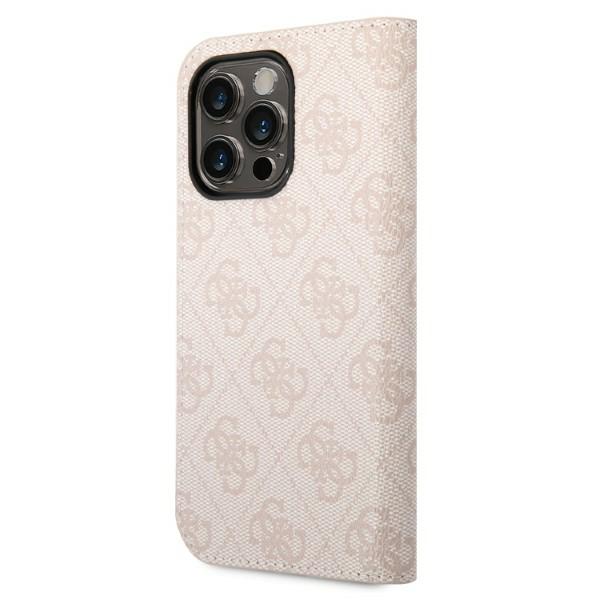 Guess GUBKP14XHG4SHP iPhone 14 Pro Max 6,7″ rožinės spalvos knygutės tipo dėklas 4G Vintage Gold Logo aprašymas - Prekės nuotrauka
