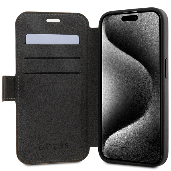 Guess GUBKP15L4GMGBR iPhone 15 Pro 6.1″ rudas knygutės tipo dėklas 4G Metal Logo aprašymas - Prekės nuotrauka