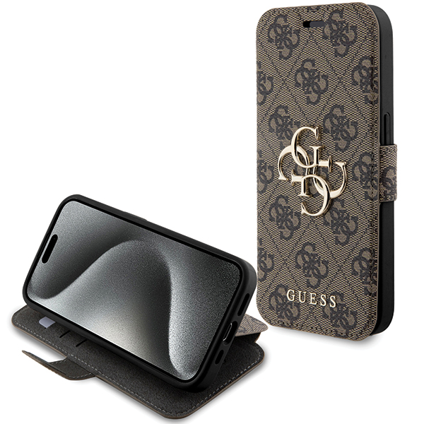 Guess GUBKP15L4GMGBR iPhone 15 Pro 6.1″ rudas knygutės tipo dėklas 4G Metal Logo aprašymas - Prekės nuotrauka