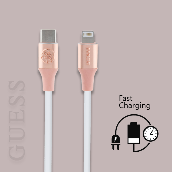 Guess GUCLLALRGDP USB-C į Lightning laidas 1.5m greitas įkrovimas, rožinis, su įspaustu logotipu aprašymas - Prekės nuotrauka