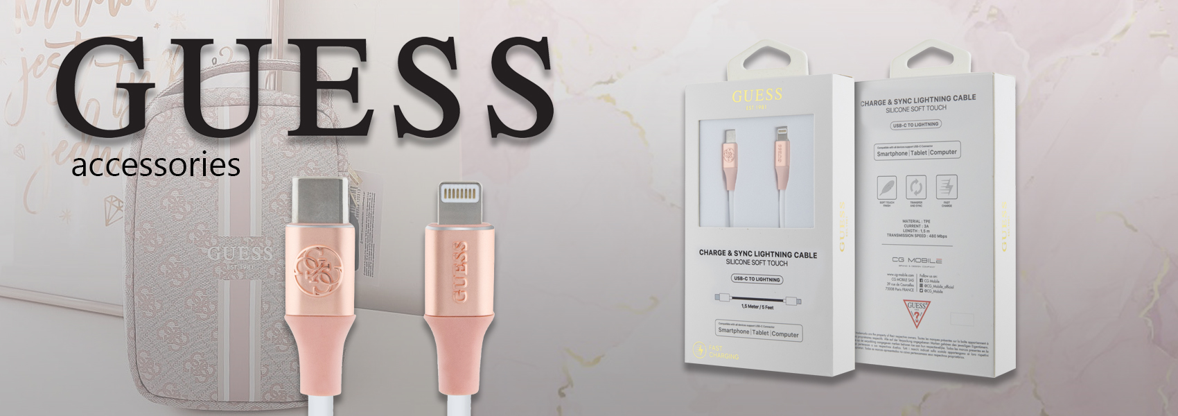 Guess GUCLLALRGDP USB-C į Lightning laidas 1.5m greitas įkrovimas, rožinis, su įspaustu logotipu aprašymas - Prekės nuotrauka