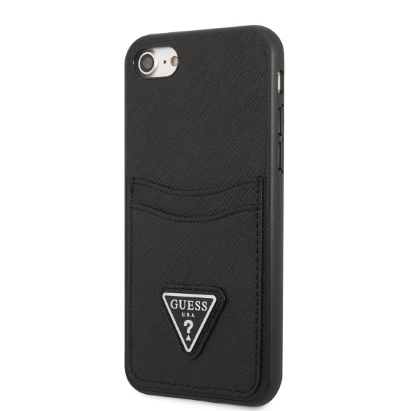 Guess GUHCI8PSATPK Apple iPhone 7/8 SE 2020 /SE 2022 kietas dėklas juodos spalvos kietas dėklas Saffiano Triangle Logo aprašymas - Prekės nuotrauka