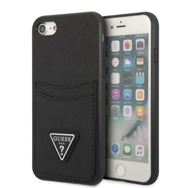 Guess GUHCI8PSATPK Apple iPhone 7/8 SE 2020 /SE 2022 kietas dėklas juodos spalvos kietas dėklas Saffiano Triangle Logo aprašymas - Prekės nuotrauka