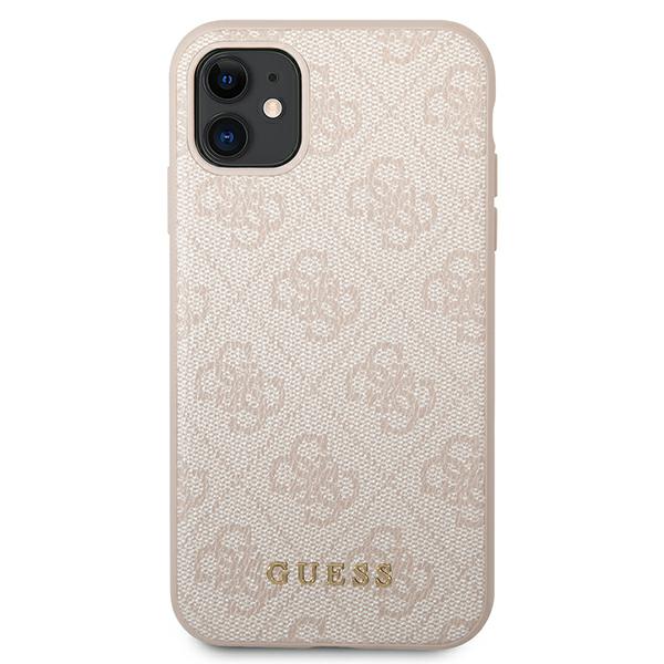 Guess GUHCN61G4GFPI iPhone 11 6,1″ rožinės spalvos kietas dėklas 4G Metal Gold Logo aprašymas - Prekės nuotrauka