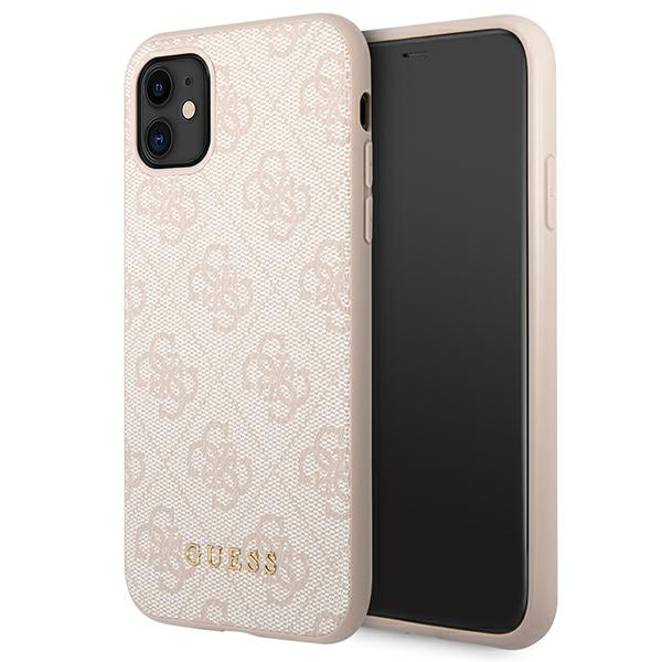 Guess GUHCN61G4GFPI iPhone 11 6,1″ rožinės spalvos kietas dėklas 4G Metal Gold Logo aprašymas - Prekės nuotrauka