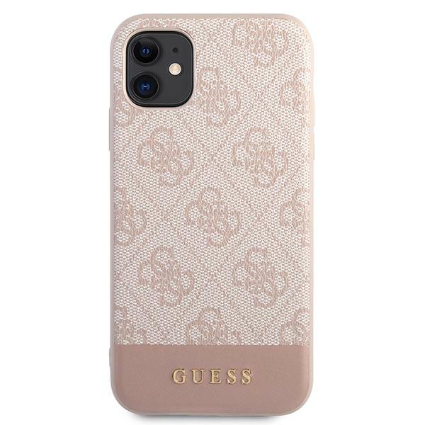 Guess GUHCN61G4GLPI Apple iPhone 11 6,1″/ Xr rožinės spalvos kietas dėklas 4G Stripe Collection aprašymas - Prekės nuotrauka