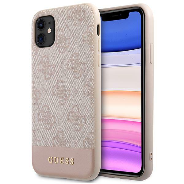 Guess GUHCN61G4GLPI Apple iPhone 11 6,1″/ Xr rožinės spalvos kietas dėklas 4G Stripe Collection aprašymas - Prekės nuotrauka