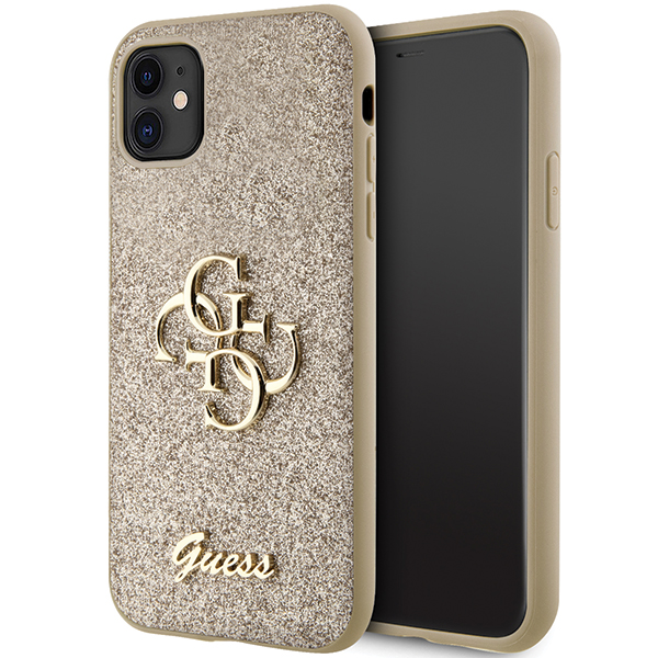 Guess GUHCN61HG4SGD Apple iPhone 11 / Xr 6.1″ auksinis kietas dėklas Glitter Script Big 4G aprašymas - Prekės nuotrauka