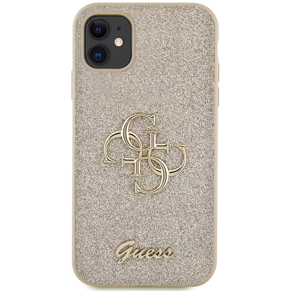 Guess GUHCN61HG4SGD Apple iPhone 11 / Xr 6.1″ auksinis kietas dėklas Glitter Script Big 4G aprašymas - Prekės nuotrauka