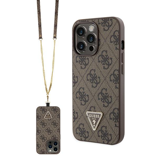 Guess GUHCP13LP4TDSCPW iPhone 13 Pro / 13 6.1″ rudos spalvos kietas dėklas Crossbody 4G Metal Logo aprašymas - Prekės nuotrauka