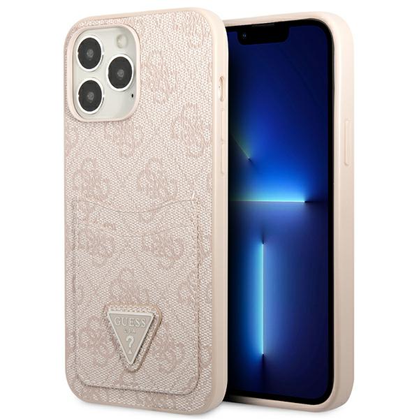 Guess GUHCP13LP4TPP Apple iPhone 13 Pro / 13 6,1″ rožinės spalvos kietas dėklas 4G Triangle Logo Cardslot aprašymas - Prekės nuotrauka