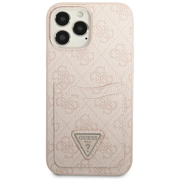 Guess GUHCP13LP4TPP Apple iPhone 13 Pro / 13 6,1″ rožinės spalvos kietas dėklas 4G Triangle Logo Cardslot aprašymas - Prekės nuotrauka