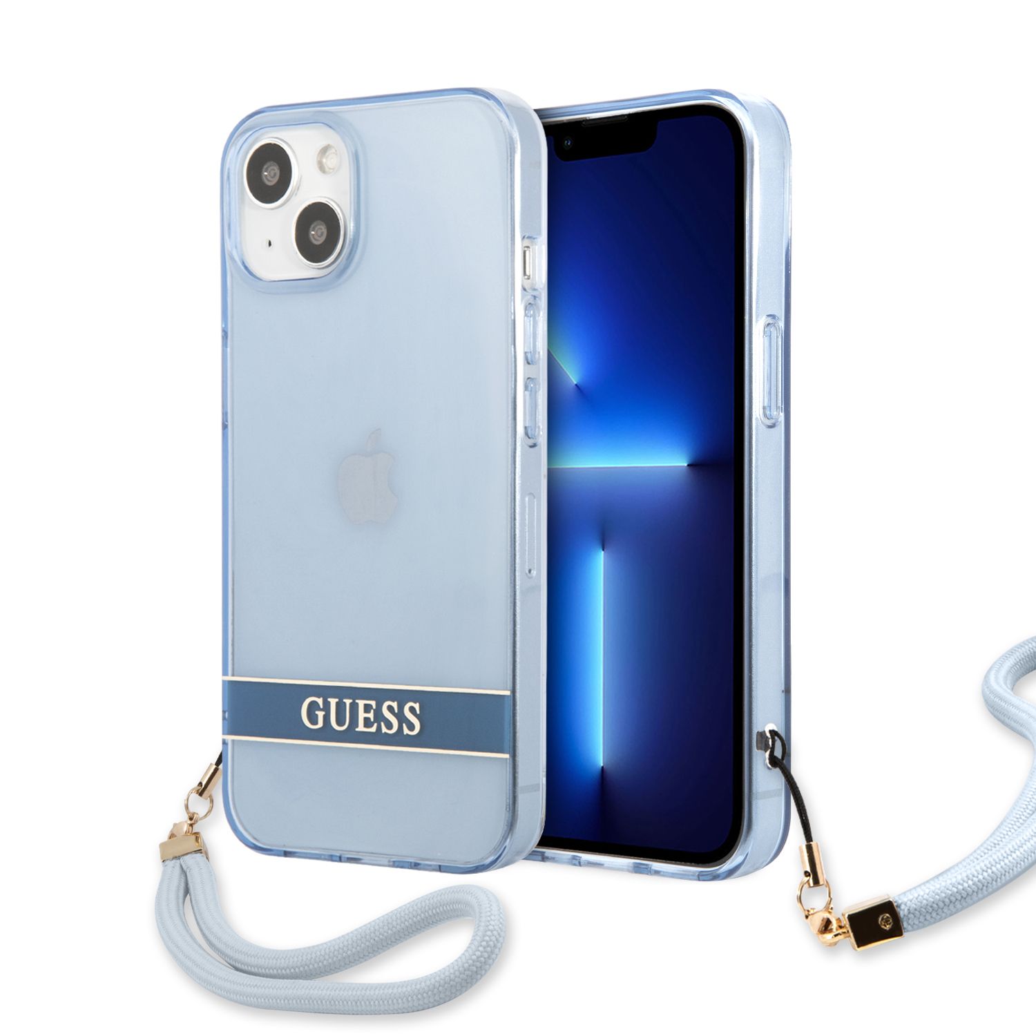 Guess GUHCP13MHTSGSB iPhone 13 / 14 / 15 6.1″ mėlynas kietas dėklas Translucent Strap aprašymas - Prekės nuotrauka