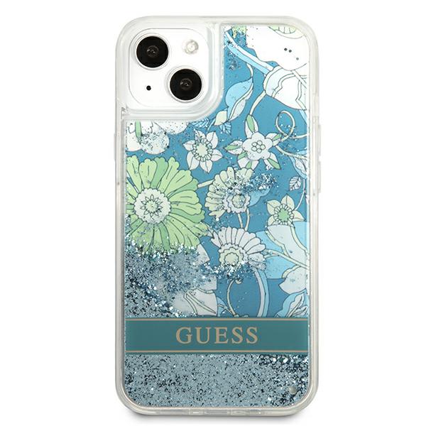 Guess GUHCP13MLFLSN Apple iPhone 13 / 14 / 15 6,1″ žalias kietas dėklas Flower Liquid Glitter aprašymas - Prekės nuotrauka