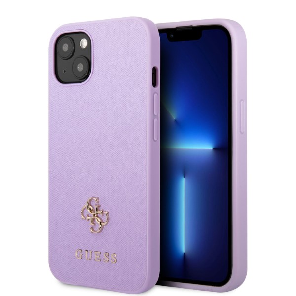 Guess GUHCP13SPS4MU iPhone 13 mini 5,4″ violetinis kietas dėklas Saffiano 4G Small Metal Logo aprašymas - Prekės nuotrauka