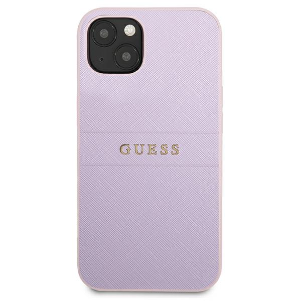 Guess GUHCP13SPSASBPU iPhone 13 mini 5,4″ violetinės spalvos Saffiano Hot Stamp & Metal Logo dėklas aprašymas - Prekės nuotrauka