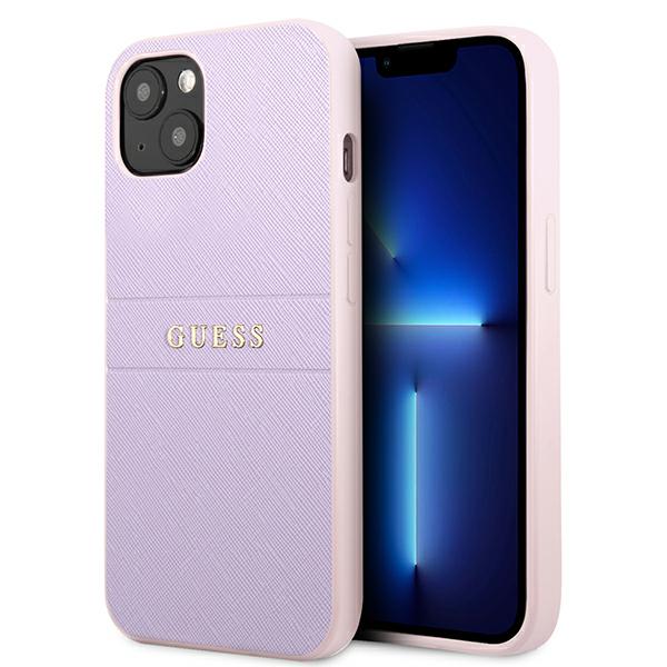 Guess GUHCP13SPSASBPU iPhone 13 mini 5,4″ violetinės spalvos Saffiano Hot Stamp & Metal Logo dėklas aprašymas - Prekės nuotrauka