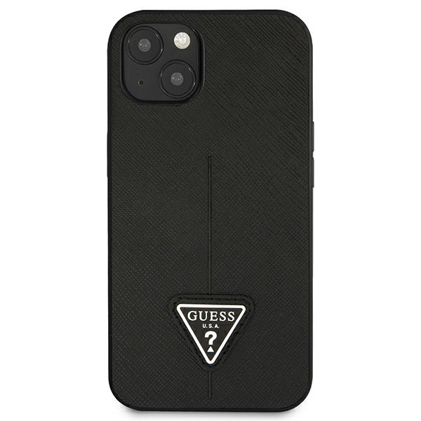 Guess GUHCP13SPSATLK Apple iPhone 13 mini 5,4″ juodos spalvos kietas dėklas SaffianoTriangle Logo aprašymas - Prekės nuotrauka
