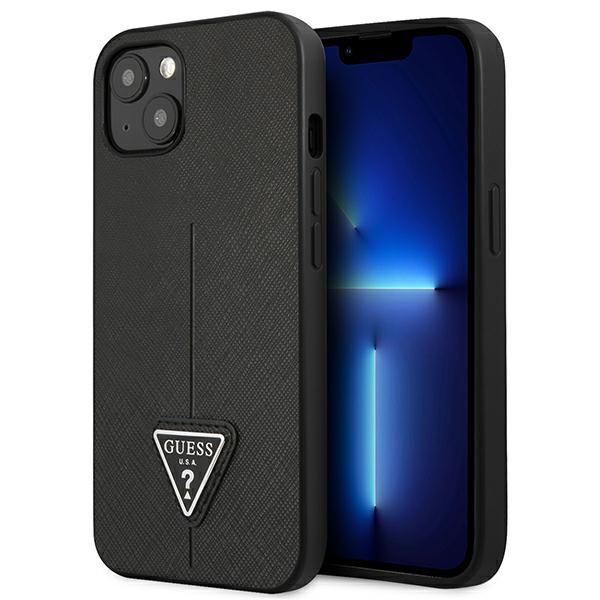 Guess GUHCP13SPSATLK Apple iPhone 13 mini 5,4″ juodos spalvos kietas dėklas SaffianoTriangle Logo aprašymas - Prekės nuotrauka