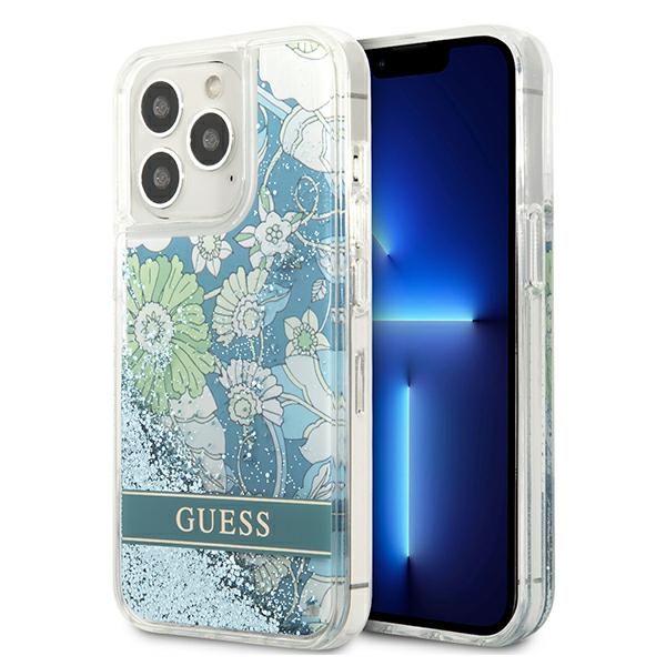 Guess GUHCP13XLFLSN iPhone 13 Pro Max 6,7 col. žalias kietas dėklas Flower Liquid Glitter aprašymas - Prekės nuotrauka